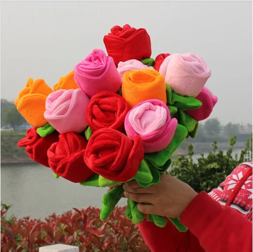 10 pieces beautiful flower toys muticolour rose flowers lovely plush flowers about 33cm