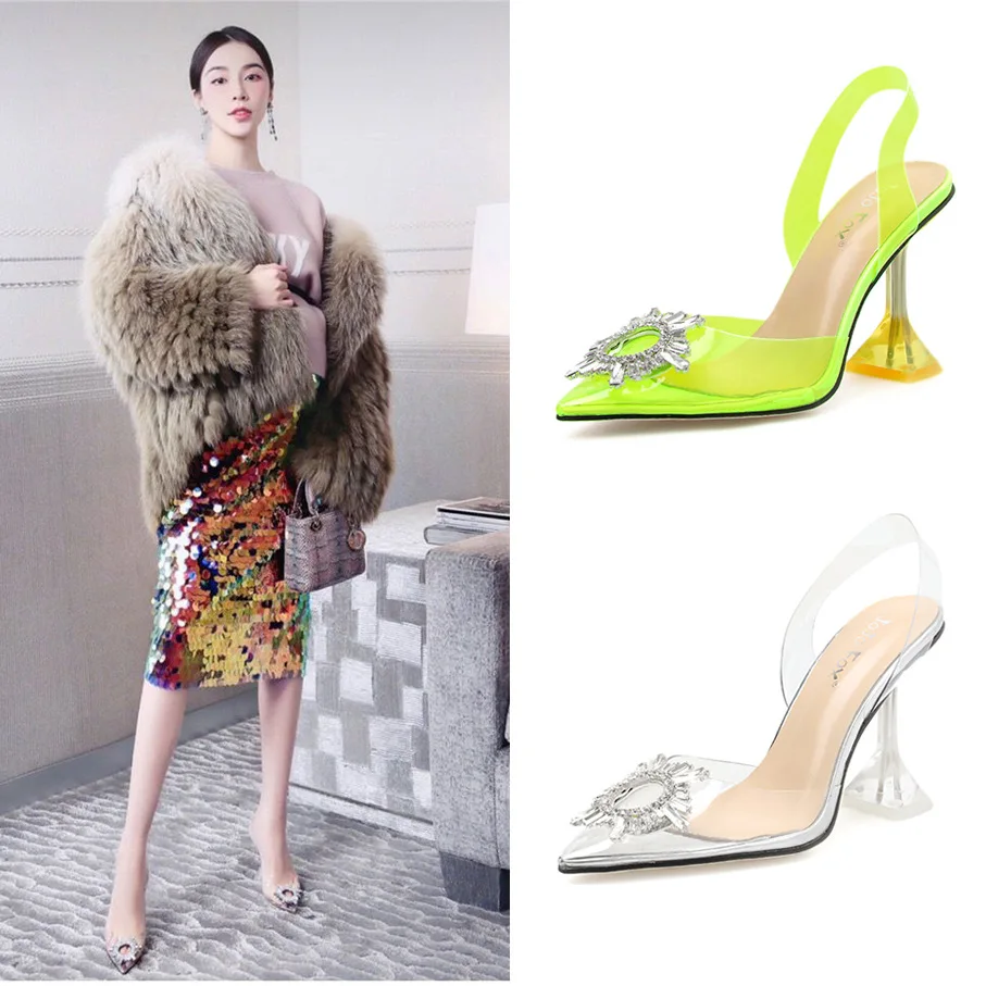 2019 Explosions Sunflower Sexy Crystal Wine Glass and Pointed High-heeled Fine-heeled Sandals for Women