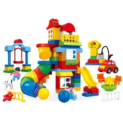 100Pcs Large Particles Duploed Happy Pipeline Construction Building Blocks DIY Playground Bricks Kids Toys For Children