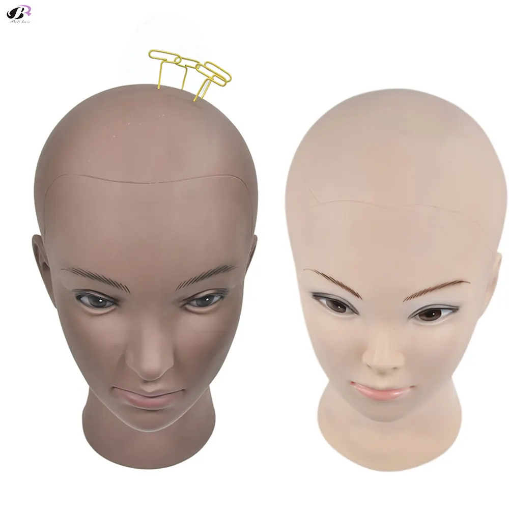 Bald Training Head Mannequin Soft PVC Female Wig Head Wigs Making and Display Doll Head with a Free Clamp