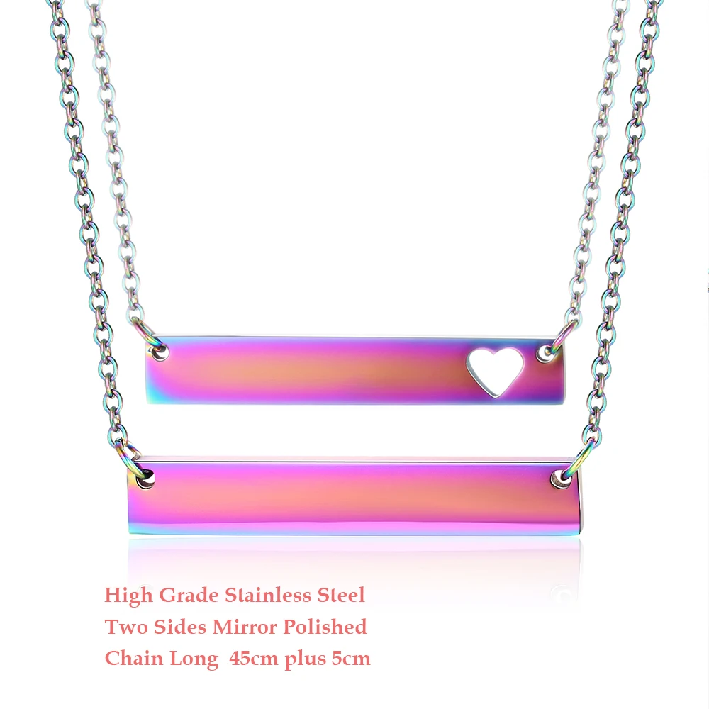 20pcs/lot Blank Bar Iridescence Pendant Necklace Two Sides Mirror Polish Rainbow Bar Necklaces 45cm