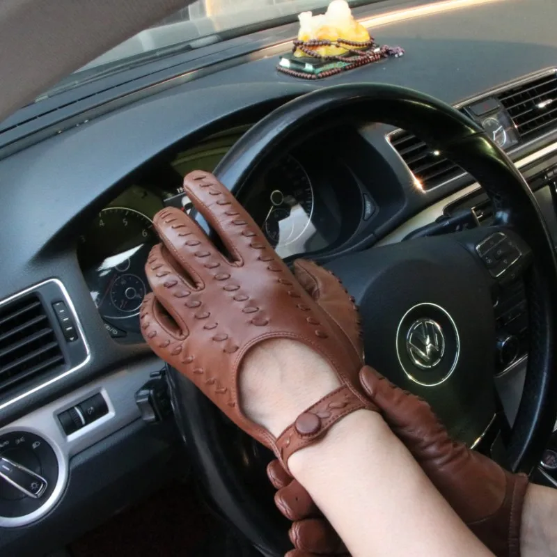 Men's Genuine Leather Gloves Locomotive Driving Unlined Imported Sheepskin Fashion Classic Gloves Male Mittens