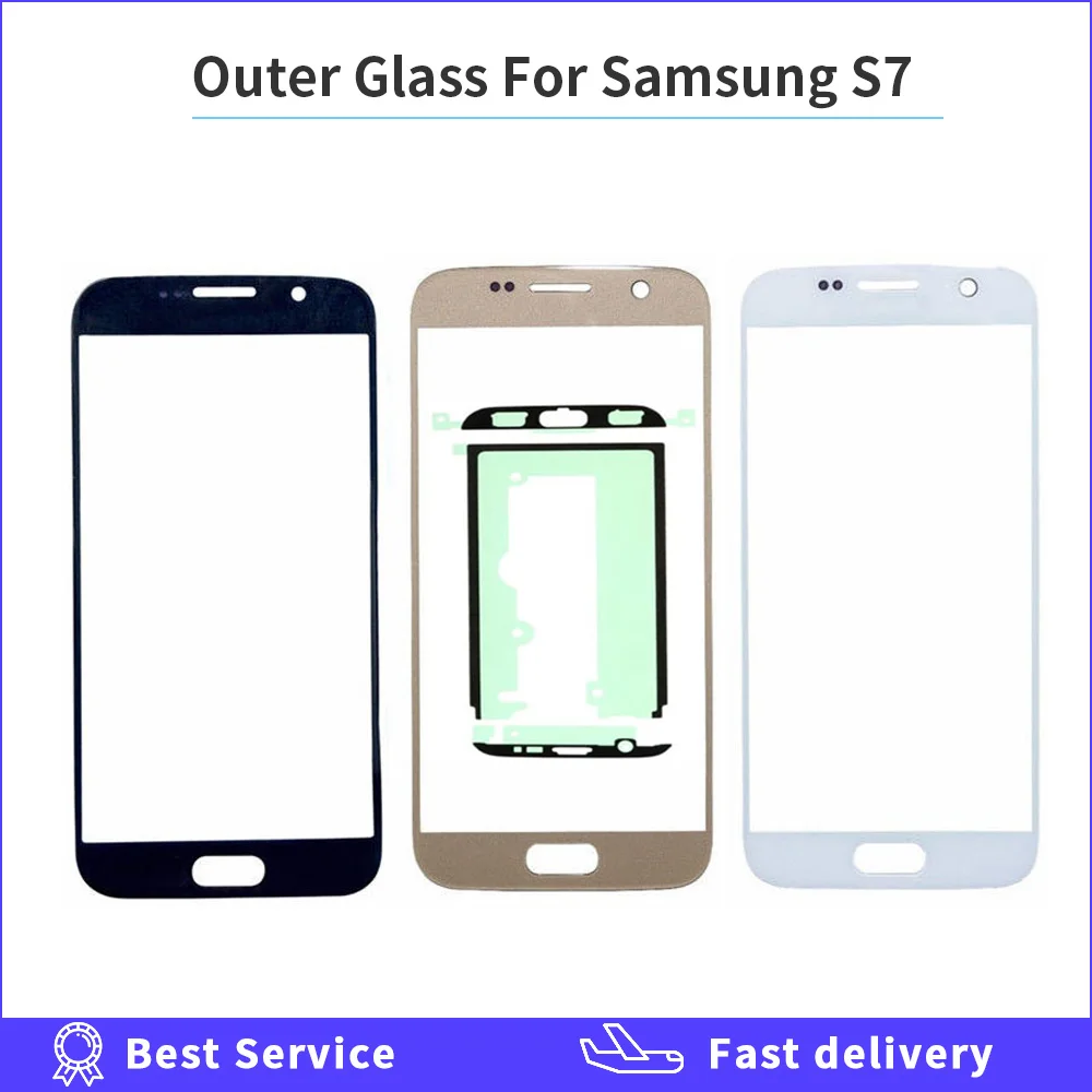 New Outer Glass For samsung galaxy S7 G930 G930F Touch Screen Front Glass Outer Lens with Adhesive For samsung S7 Replacement