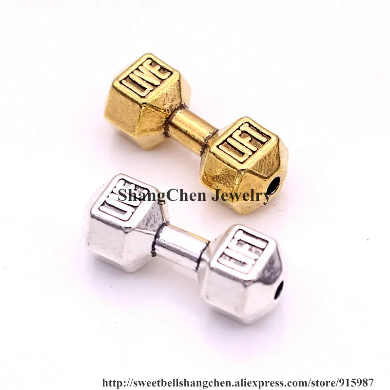 Sweet Bell 20pcs 8*20mm Three color Barbell Dumbbell Spacer Beads Charms fit Diy Beaded Fitness Bracelets Handmade Making  Z9005