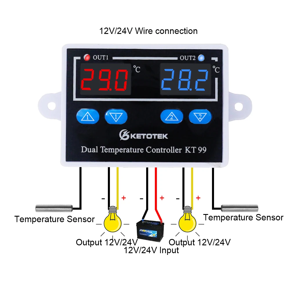 Digital Thermostat Regulator KT99 AC 220V 12V 24V 10A Direct Output  Microcomputer Temperature Controller Switch NTC/K Sensor