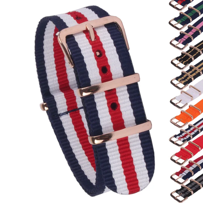 Buy 2 Get 10% OFF) Rose Gold Buckle 18mm 20mm 22mm Stripe Cambo Watch Army Military fabric Nylon watchbands Strap Bands