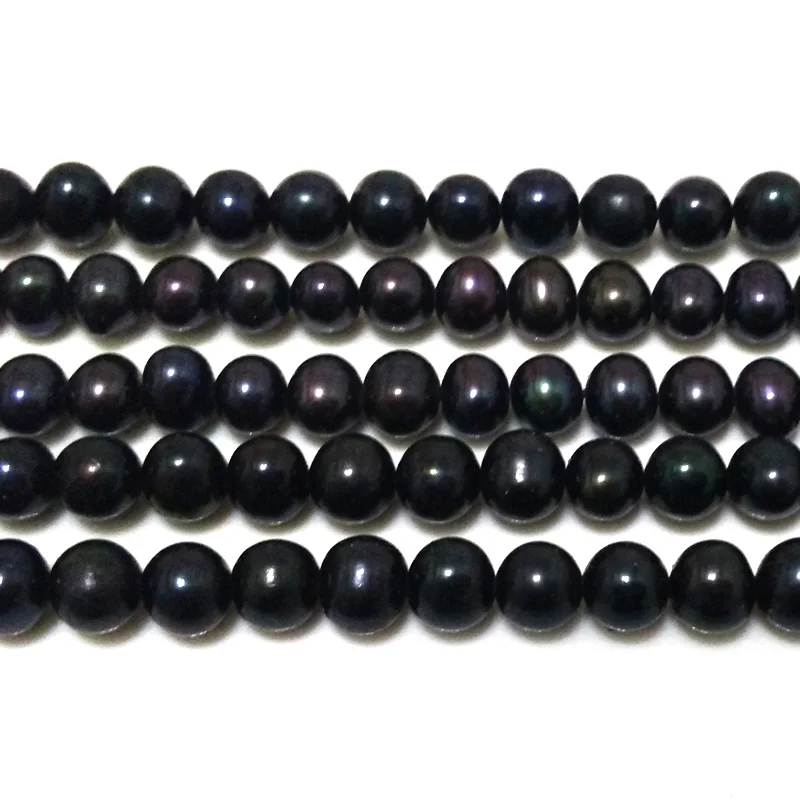 16 inches 5-6mm High Luster Black Round Natural Freshwater Pearls Loose Strand