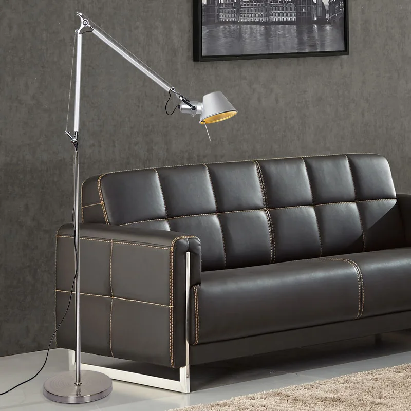 Modern Industrial Floor Lamp Black Silver Swing Long Arm Adjustable Study Living Room Work Office Stand Light LED E27