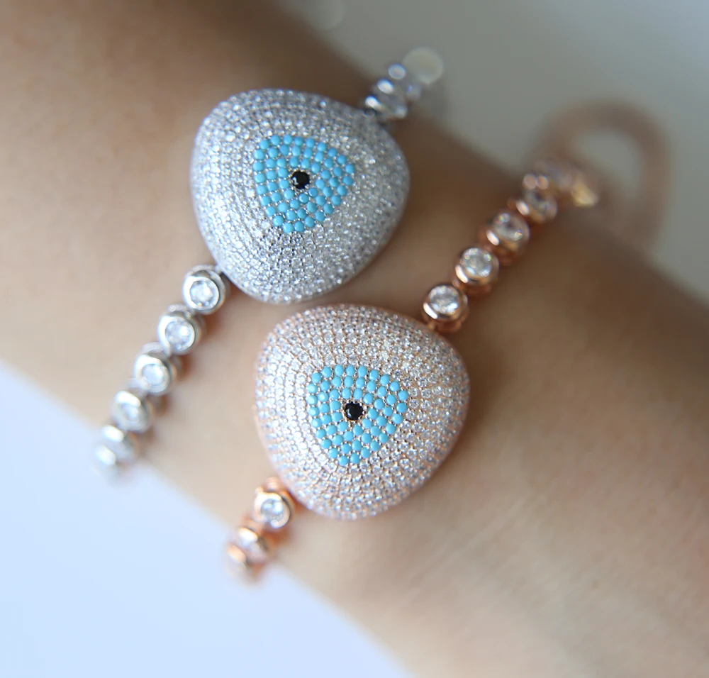 Girl AAA+ Elegant 3mm CZ Tennis Bracelets for Woman White Gold colour evil eye multicolors Cut CZ Wedding Jewelry 6 color