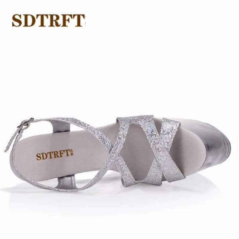 SDTRFT Plus:34-44 Sliver Open Toe platform sandals 15/20cm thick high-heeled female bridal Cross-tied shoes woman wedding pumps