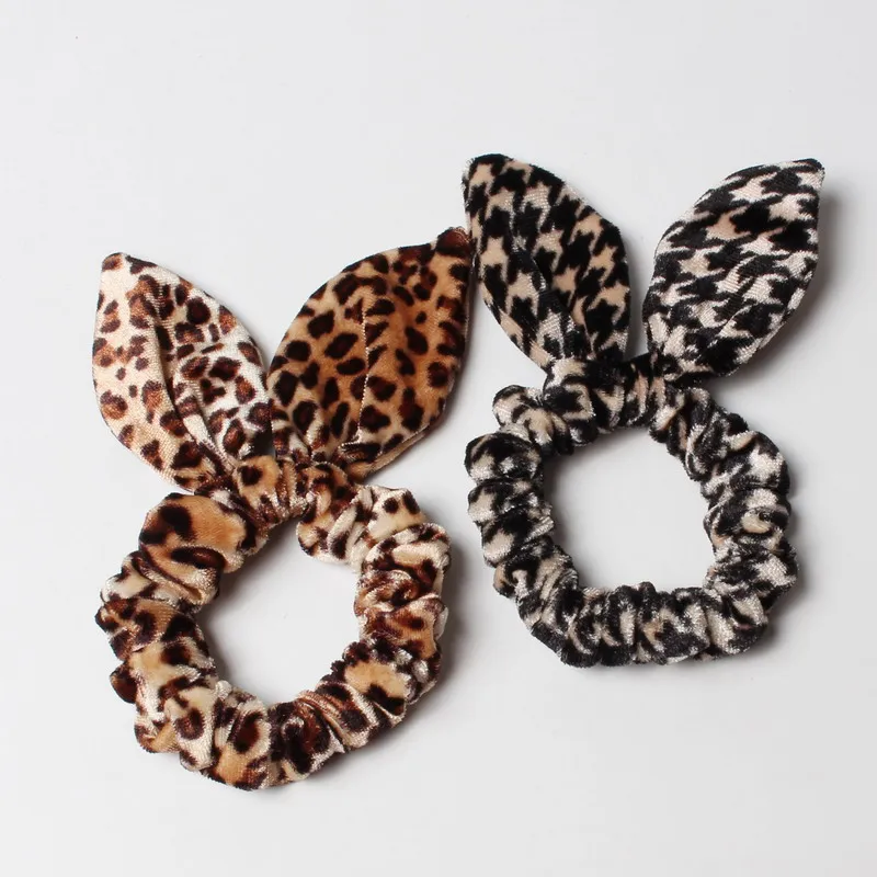 2pcs/lot Rabbit Ears Velvet Scrunchies Leopard Print Hair Band Hair Accessories Elastic Hair Tie For Women Girl Rubber Band