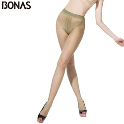 BONAS 6pcs/lot T Crotch Tights Women's 15D Nylon Thin Summer Sexy Pantyhose For Girls Fashion Solid Color Design Slim Female
