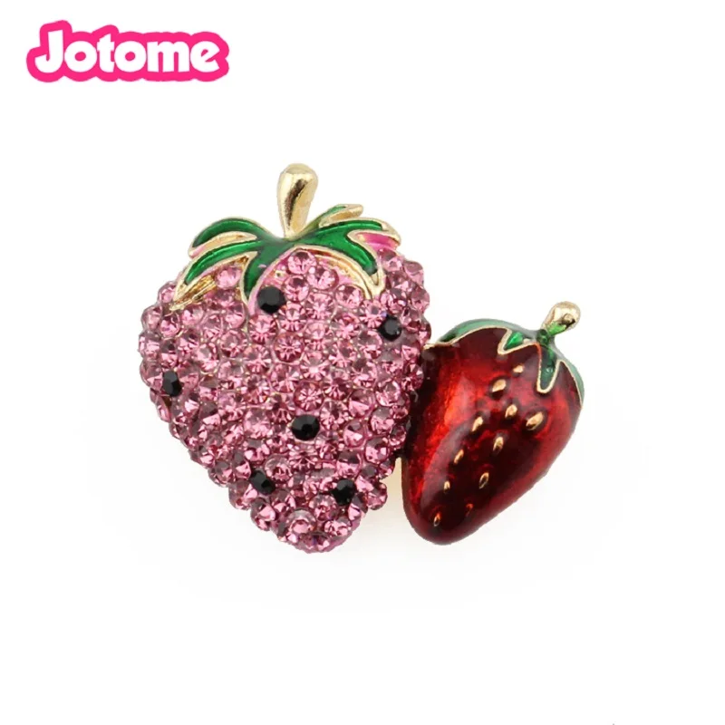 100pcs Cartoon jewelry Fancy pink rhinestone big round fruit strawberry brooch of red strawberries pins for women