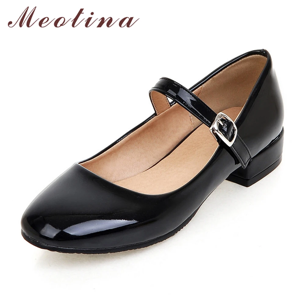 Meotina Flat Shoes Women Mary Jane Ladies Shoes Flats Fall Buckle School Shoes Ballerina Flats Footwear Black Big Size 9 10 43