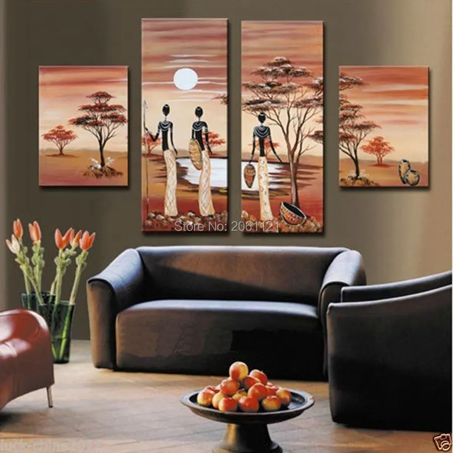 

hand painted discount modern canvas landscaping painting africa life oil painting high quality home decor wall painting brown