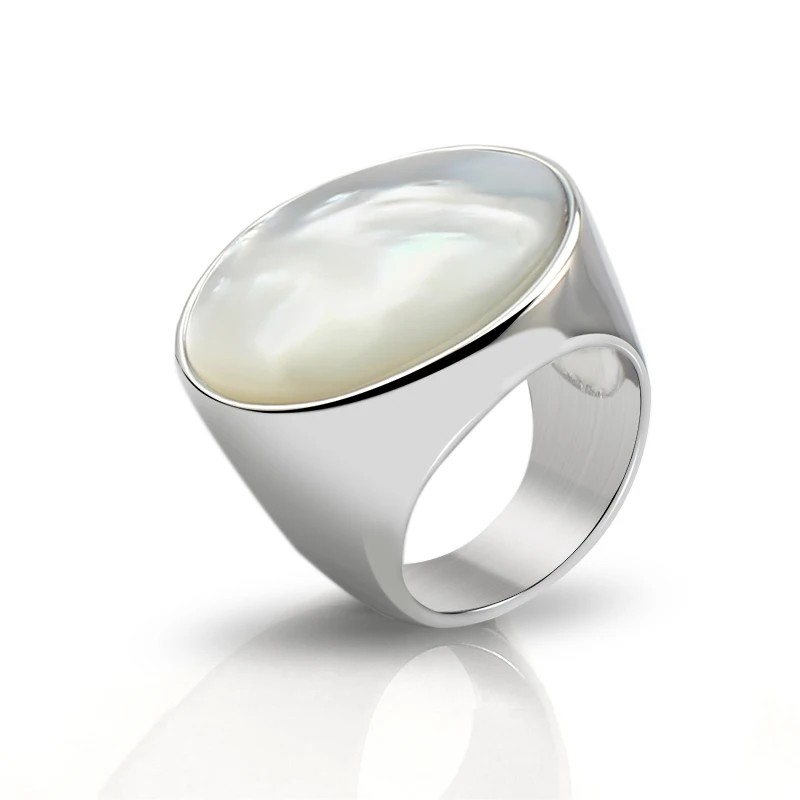 316L stainless steel product add mother of pearl women ring silver color fashion bezel setting  wide interface jewelry