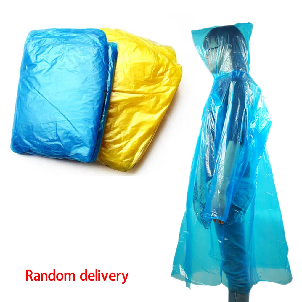 Foldable Plastic Raincoat Camping Mountaineering Backpacking Rain Coat Family Campers Equipment Accessories Color Random