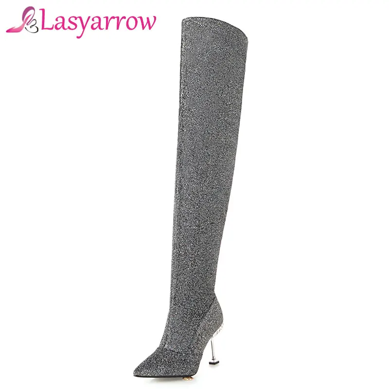 Lasyarrow Sexy Zipper Slim Over The Knee Boots Women Stiletto Heel Thigh High Boots Fashion Botines Mujer Party Dress Shoes F312