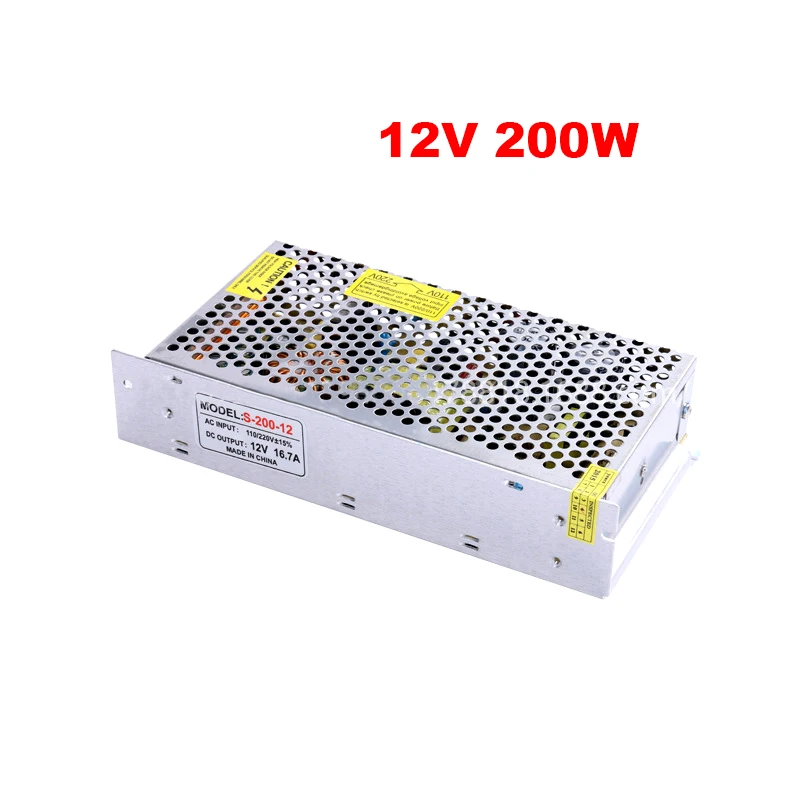 Switching Mode 12V 200W LED Power Supply LED Driver 200W DC12V Aluminum AC110V 220V to 12V Lighting Transformer for LED Lighting