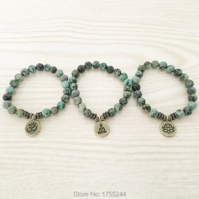 SN1109 Natural African Tuquoise Men`s Bracelet Ohm Lotus Buddha Charm Bracelet High Quality Jewelry Wholesale