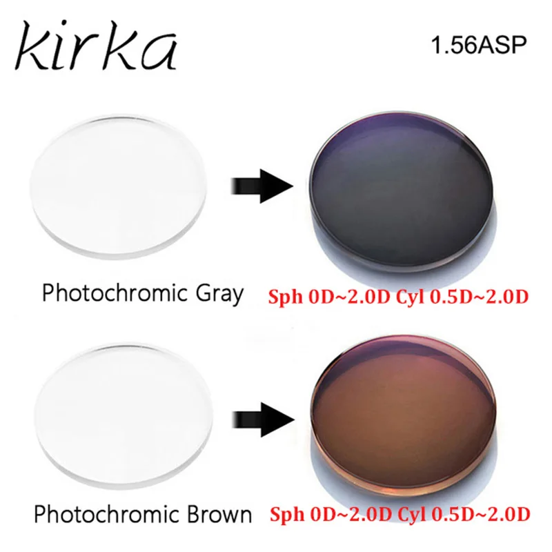 

Kirka 1.56 Index CYL 0.5D-2.0D Single Vision Aspheric Photochromic Lens Prescription Myopia Presbyopia Eye Glasses Lens