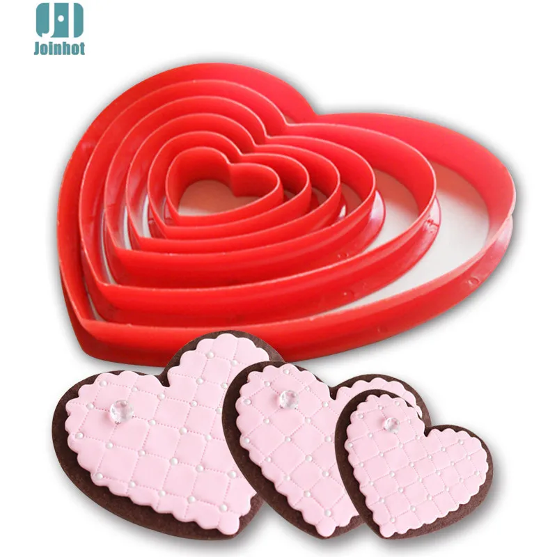 Moule à gâteau en plastique en forme de cœur, emporte-pièce, tampon à biscuit, fondant, sucre artisanal, outils de décoration de pâtisserie, 6 pièces/ensemble
