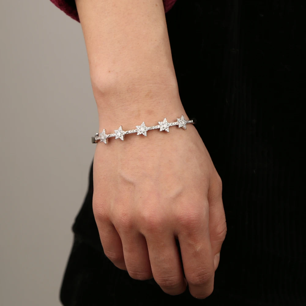 inner 60mm micro pave cz star open bangle bracelet for women Christmas gift cute lovely star trendy hand bracelets