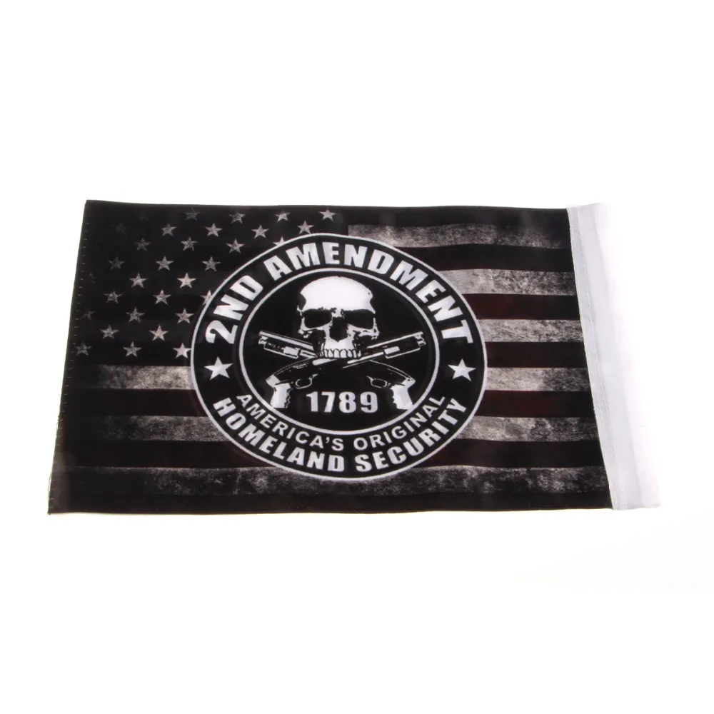 Motorcycle Black/Silver Pole Mount 6 x 9 Inch Polyester 2nd Amendment Gun 1789 Skull Flag for Harley Honda Universal