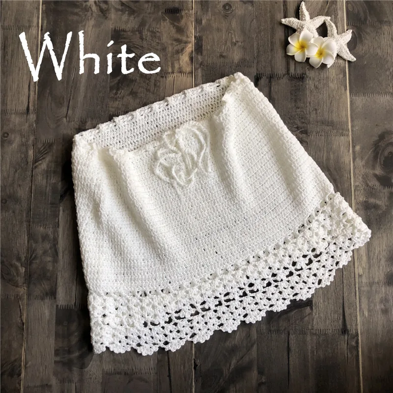 Elegant Handmade Cotton Crochet Mini Skirts Women Summer High Waist Bow Tie Skirt Ladies Beach Bikini Bottoms Saias 2020