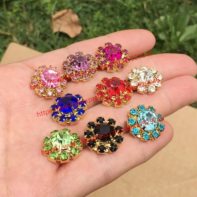 12pcs/lot 17mm sunflower crystal button for sweaters decoration red pink black green blue rhinestone gold button for shirts hat