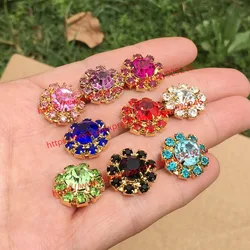 12pcs/lot 17mm sunflower crystal button for sweaters decoration red pink black green blue rhinestone gold button for shirts hat