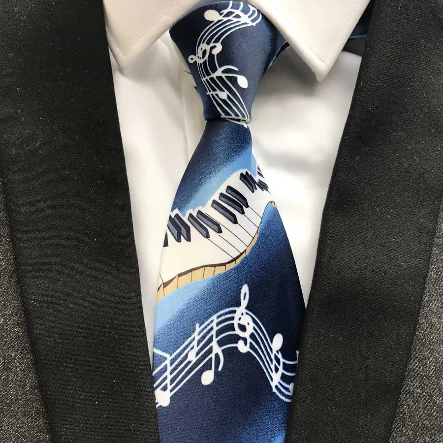 Designer's Men Tie Fashion Music Printed Necktie Piano with Musical Notes Ties for Musician