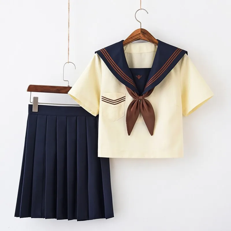 Spring Summer Autumn Casual School Uniforms For Girls Cute Sailor Tops JK Pleated Skirt Full Sets Anime Cosplay JK Costume