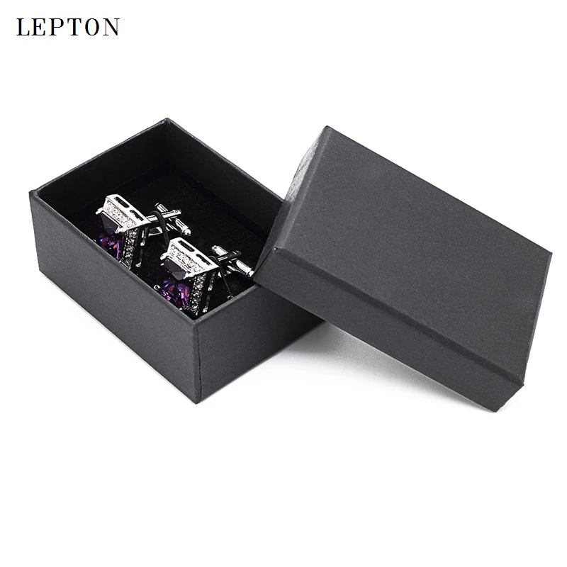 High Quality Purple AAA Zircon Cufflinks For Mens Hot Sales Luxury Crystal Cuff links Of Groom Wedding Jewelry With Gift Box