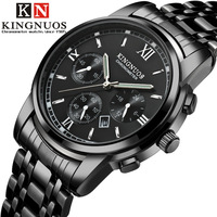 KINGNUOS fashion brand steel case steel strap waterproof men's wrist watches three small dial six-pointer men quartz watch male