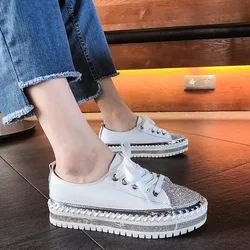 Round Toe 2024 Women Shoes Ballet Flats Platform Shallow Mouth Solid All-Match Crystal Creepers Dress Casual Fashion On Small