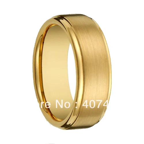 

Free Shipping Cheap Price USA Canada Russia Brazil Hot Sales 8MM Matte Brushed Golden Tungsten Carbide Wedding Ring Sizes 6-13