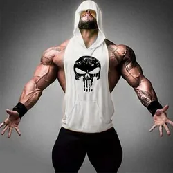 Running hooded vest men Summer men's fitness loose sports sleeveless t-shirt students hip hop basketball hooded vest