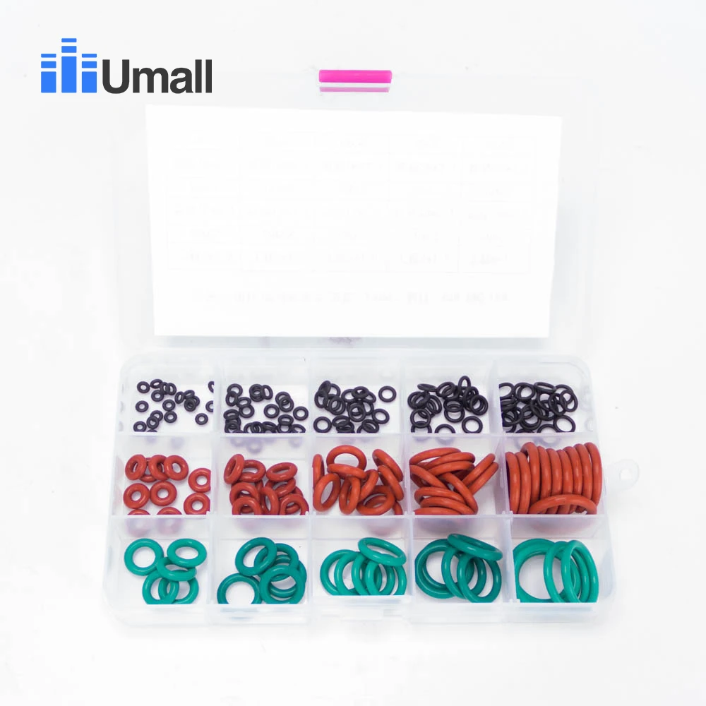 FKM And VMQ Black Red Green Silicone Rubber  O Rings NBR Gasket Set 170PCS OD(5~25)mm