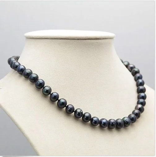 

Wedding Woman Jewelry 18'' 9-10mm Natural Freshwater Pearl Black Pearl Necklace Handmade