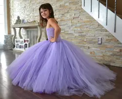 Girls Purple Trailing Evening Tutu Dress Kids Fluffy Crochet Long Tulle Corset Tutus Ball Gown Children Wedding Party Dresses