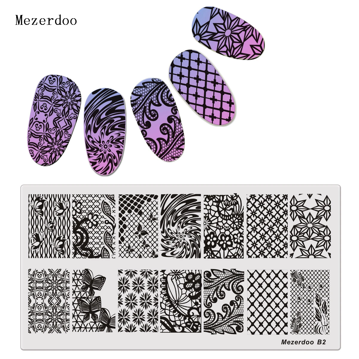 1 Pc Lace Rectangle Stamping Plate Nail Art Stamp Template Butterfly Flower Design Image Plate 12*6cm Mezerdoo B2