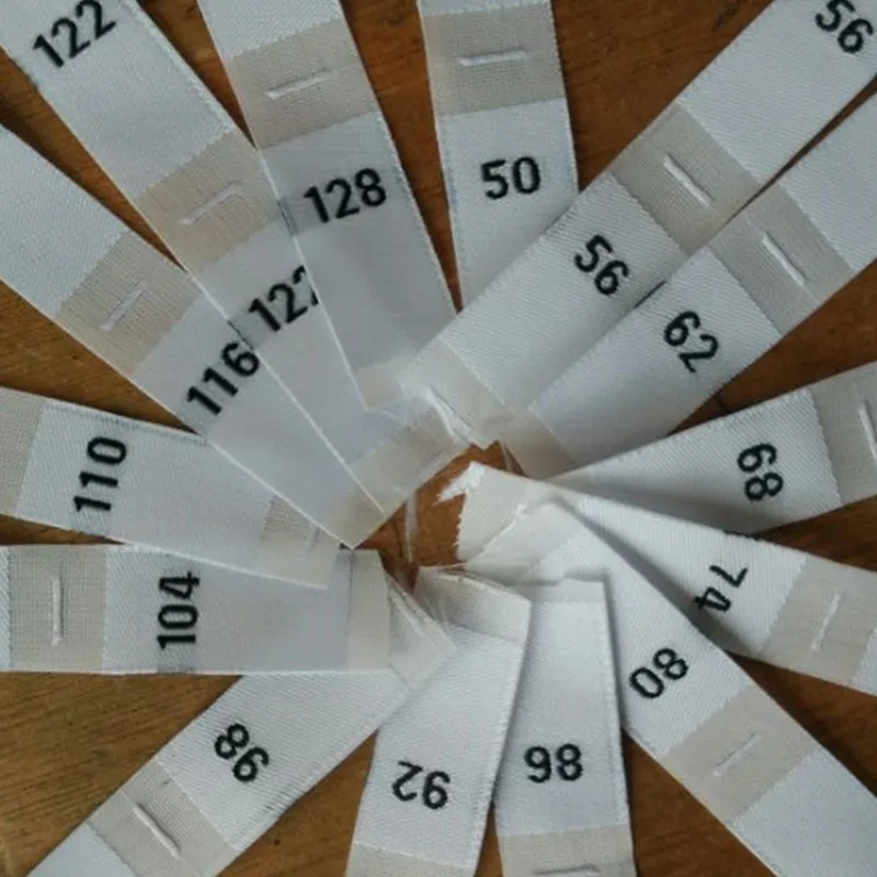 50PCS White Woven Cloth Size Label for baby 56 62 68 74 80 86 92 98 104 110 116 122 128 134 140 146 152 Polyester Sizing Labels