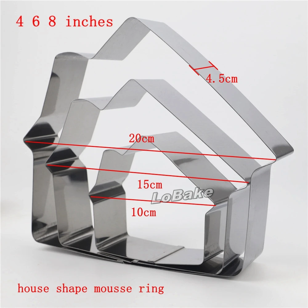 3pcs/set 4, 6, 8 inches house shape Stainless Steel Mousse Ring cake mold cheese butter tower party DIY bakery accessories