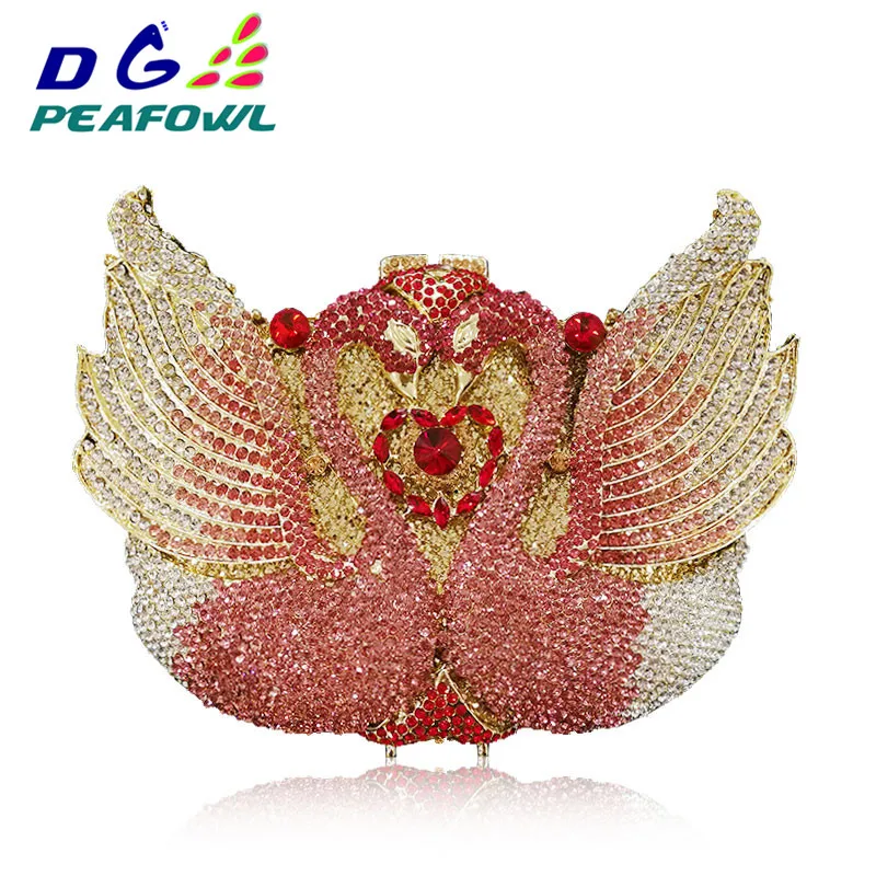 Pair Animal Bird Hollow Out Diamond Luxury Shoulder Wedding Evening Clutch Bag Lady Toiletry Bag Colorful Crystal Mini Wallet