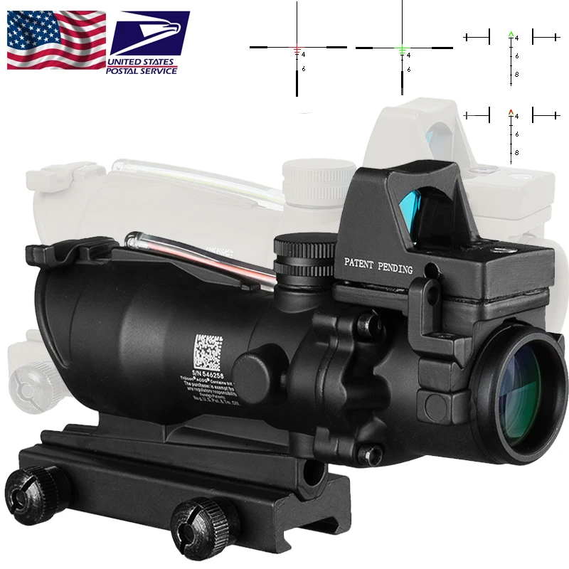 

4X32 Optic Scope Riflescope CAHEVRON Reticle Fiber Green red Illuminated Optic Sight With RMR Mini Red Dot Sight