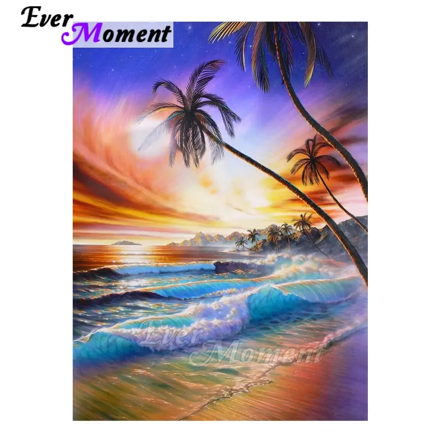 

Ever Moment Diamond Paintings Tropical Beach Sea Sunset Diamond Mosaic Coconut Tree Wall Art Decor DIY Scenic Art ASF1047