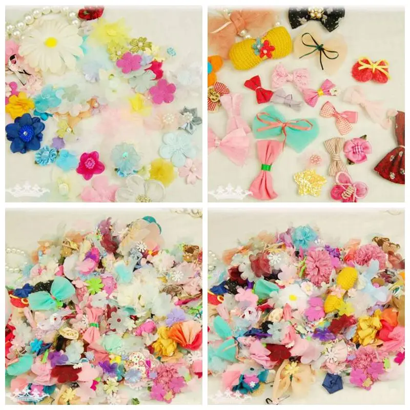 50pcs/lot Mix Organza Flower Satin Ribon flowers Bows DIY Sewing Handmade Material Garments Accessories