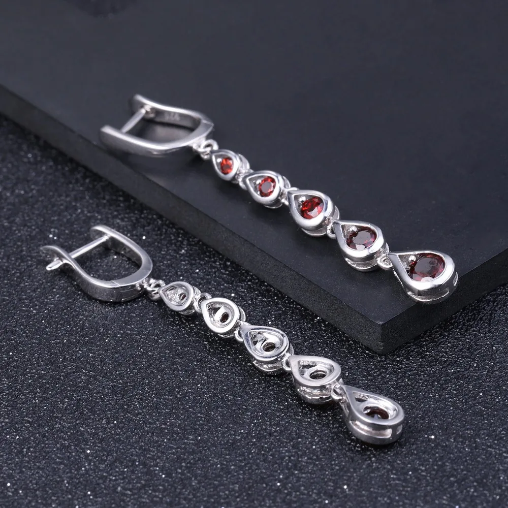 GEM\'S BALLET 3.07Ct  Natural Red Garnet Gemstone Long Earrings Solid 925 Sterling Silver Drop Earrings Fine Jewelry For Women