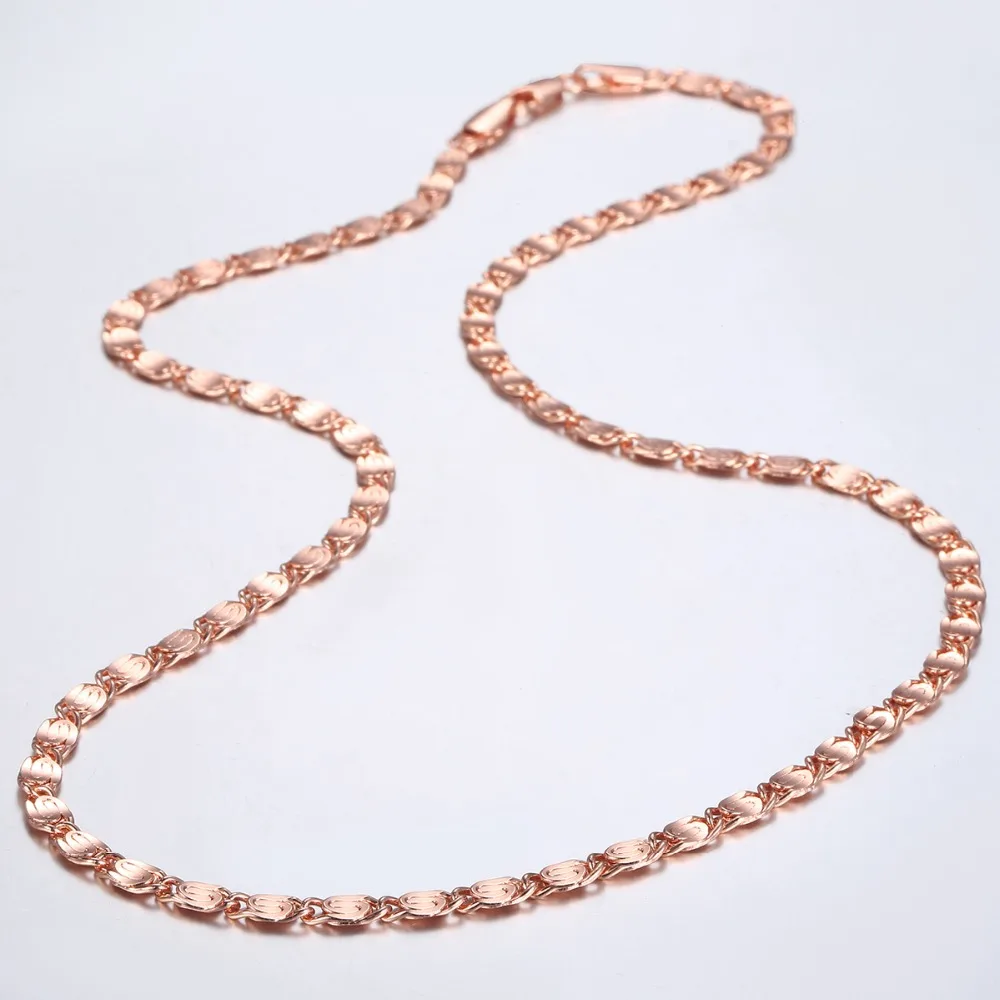 Trendsmax 4mm Necklaces For Women Girls 585 Rose Gold Color Snail Link Chain Necklace Hot Valentines Jewelry Gifts GN283